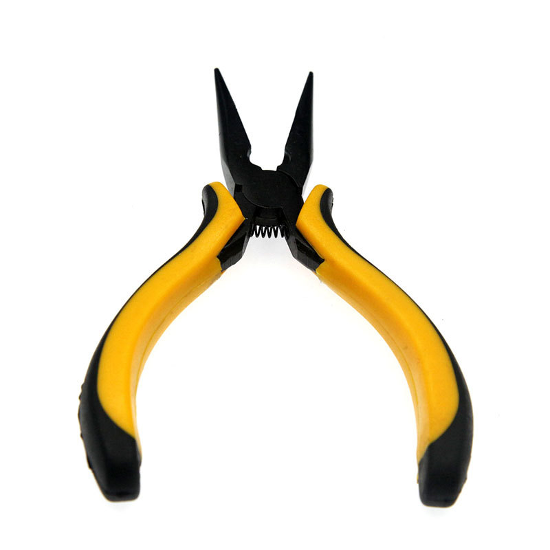 利鹰源头厂家批发4.5寸尖嘴钳黄黑调羹柄迷你尖嘴钳带弹簧