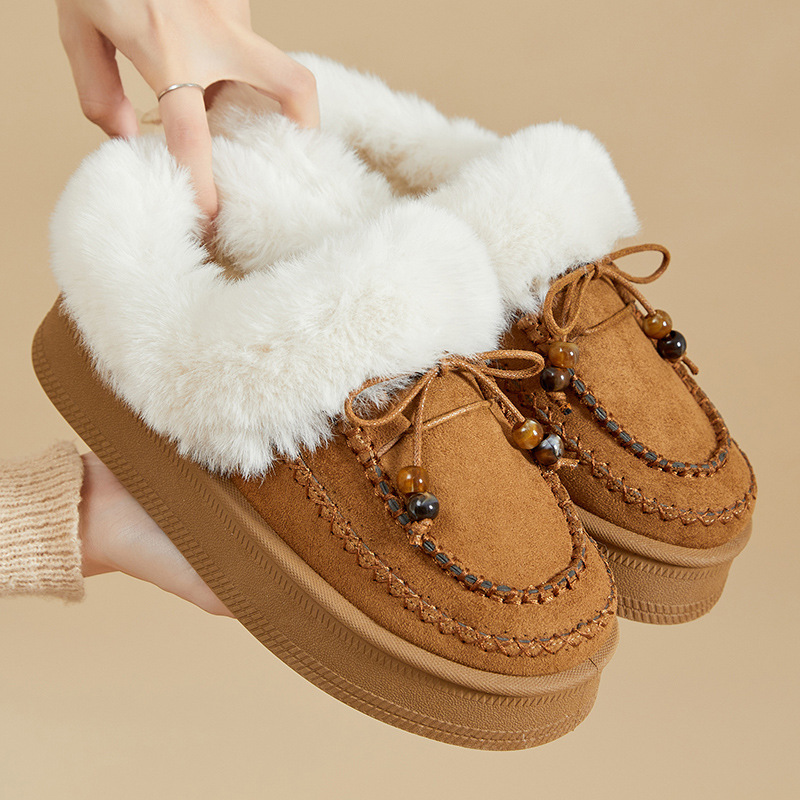 2025 New Winter Thick-Soled Wool Snow Boots for Women, Heightening, Thickening and Warm Toe-Cap Half-Fur Slippers for Women