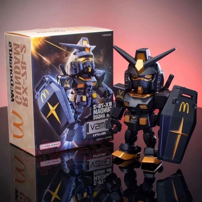 McDonald's Joint Gundam Doll Angus Black Gold Yuanzu Display Box Toy Package Bandai Peripheral Model
