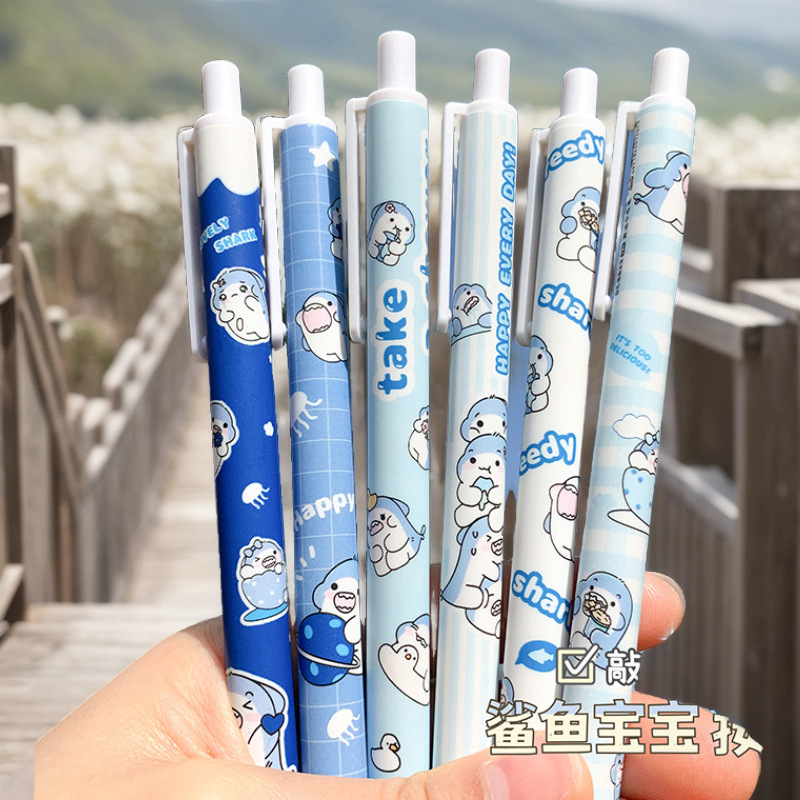 Tiburón bebé bolígrafo de presión patrón de dibujos animados lindo bolígrafo de góner bolígrafo de firma de bolígrafo especial para estudiantes de primaria y secundaria