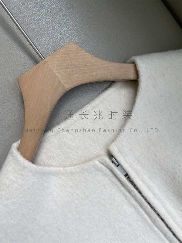 羊绒双面呢短大衣/秋冬拉链宽松夹克女显高显瘦休闲风小个子专属|undefined