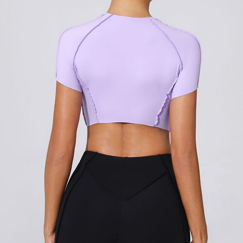 ChiaShi Bare Sensation Yoga Short-Sleeve No Bra Quick-Dry Fitted Athletic Top Running Sports Bra 0673