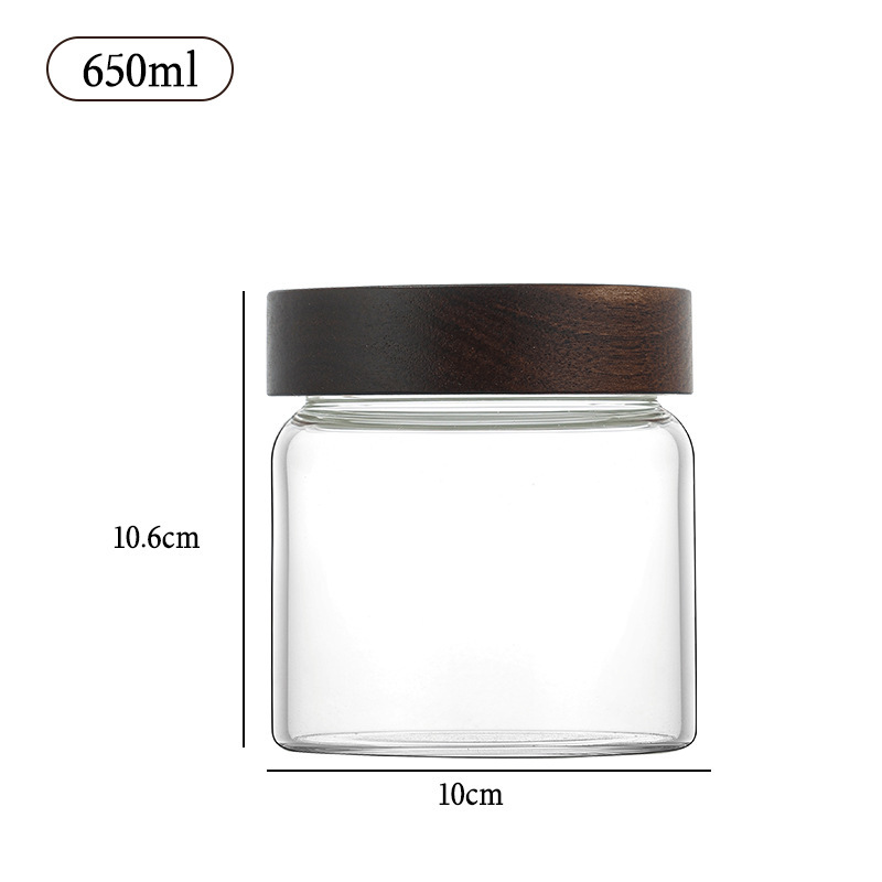 Tanque de almacenamiento de granos de café, tanque de almacenamiento, tanque de almacenamiento de polvo de café, tanque de almacenamiento, vidrio de grado alimenticio, tapa de madera, jarra de té
