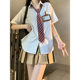 Japanese jk uniform women's college style loose all-match chic striped shirt short sleeve shirt women's summer new top