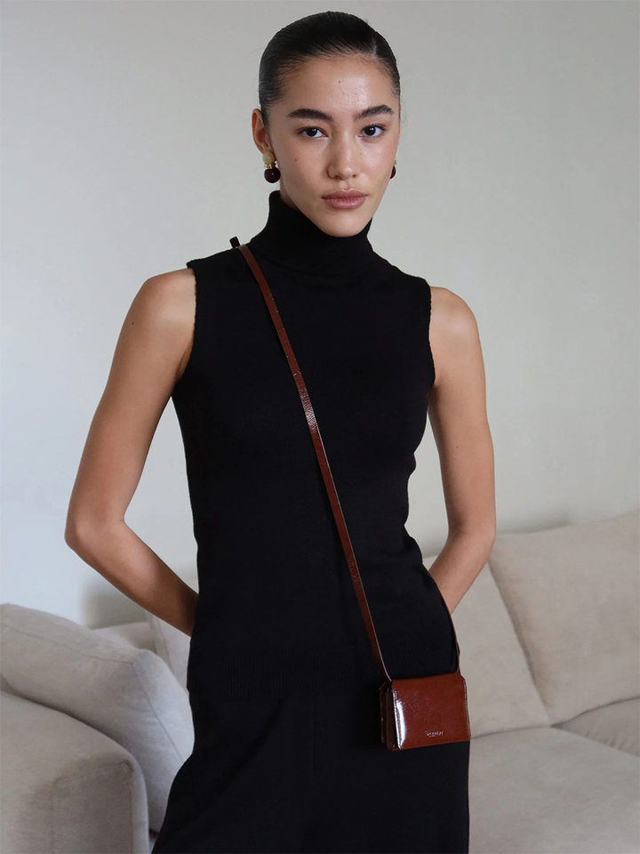Bộ áo len nữ cổ cao không tay phối quần ống rộng dáng suông — Rượu vang đỏ, màu cà phê, màu nâu, màu xám chi tiết 30