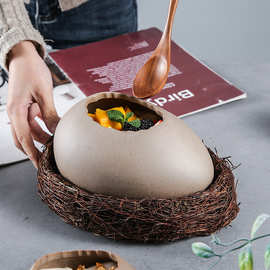 网红创意鸟巢窝鸡蛋壳陶瓷甜品碗冷饮烧烤特色意境菜甜品分子料理
