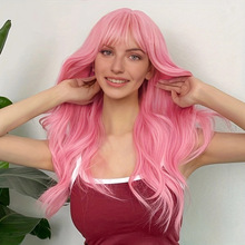 速卖通欧美市场热销假发女粉色长卷发空气刘海万圣节cos道具头套