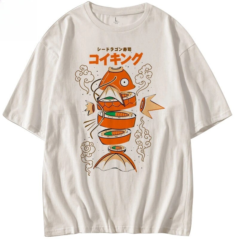 Japanese-Style Pokemon King Carp Magic Carp Sushi Sashimi Short-Sleeved T-Shirt Loose Fit Unisex Summer