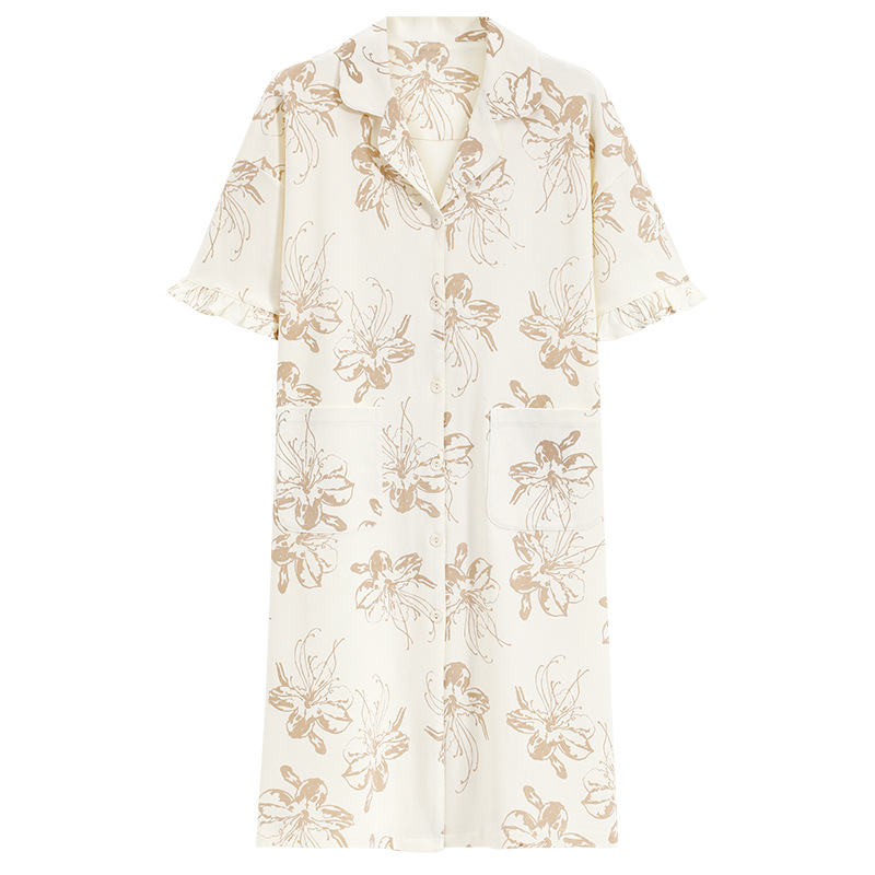 Pijamas de verano de algodón de mangas cortas delgadas pijamas de verano mujeres embarazadas falda larga temperamento vestido vestido de casa de verano