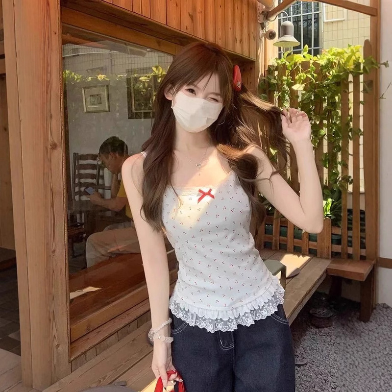 Ballet Style White Floral Lace Camisole Women's Summer 2025 Sexy Inner Wear Waist Bm Top