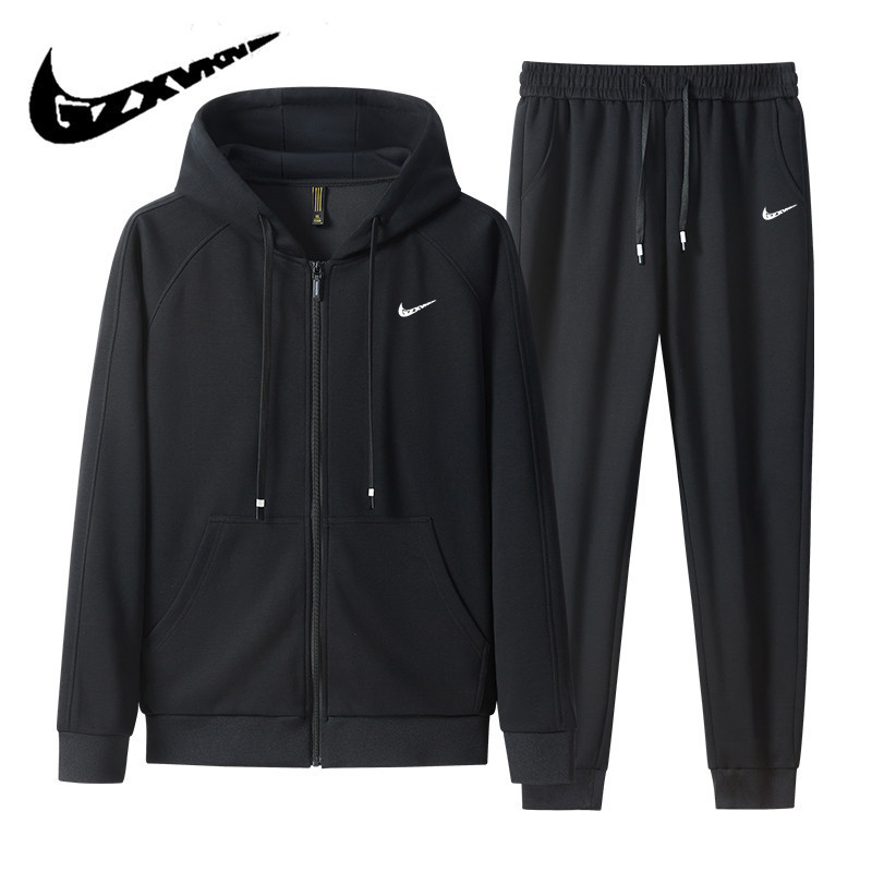 Autumn and Winter Casual Sports Suit for Men, Loose Hooded Stand-Up Collar Cardigan Sweatshirt and Sweatpants, Trendy Matching Set of Men's Clothing