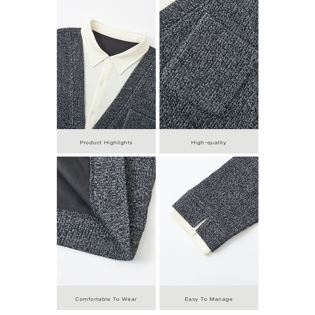 Falsa camisa de dos piezas cuello empalmado chaqueta hombre viejo estilo de v-cuello polo primavera y otoño manga larga fábrica transfronteriza al por mayor