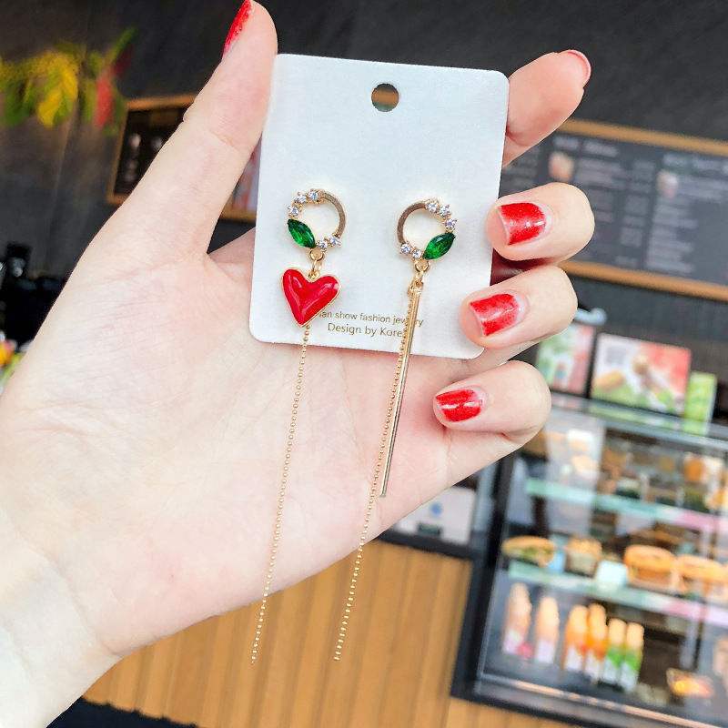 Hoop Earrings, Drop Earrings Classification 1 Pair Quantity Sweet Water Droplets Heart Shape Alloy Tassel Plating Inlay Artificial Gemstones Women's Hoop Earrings Drop Earrings