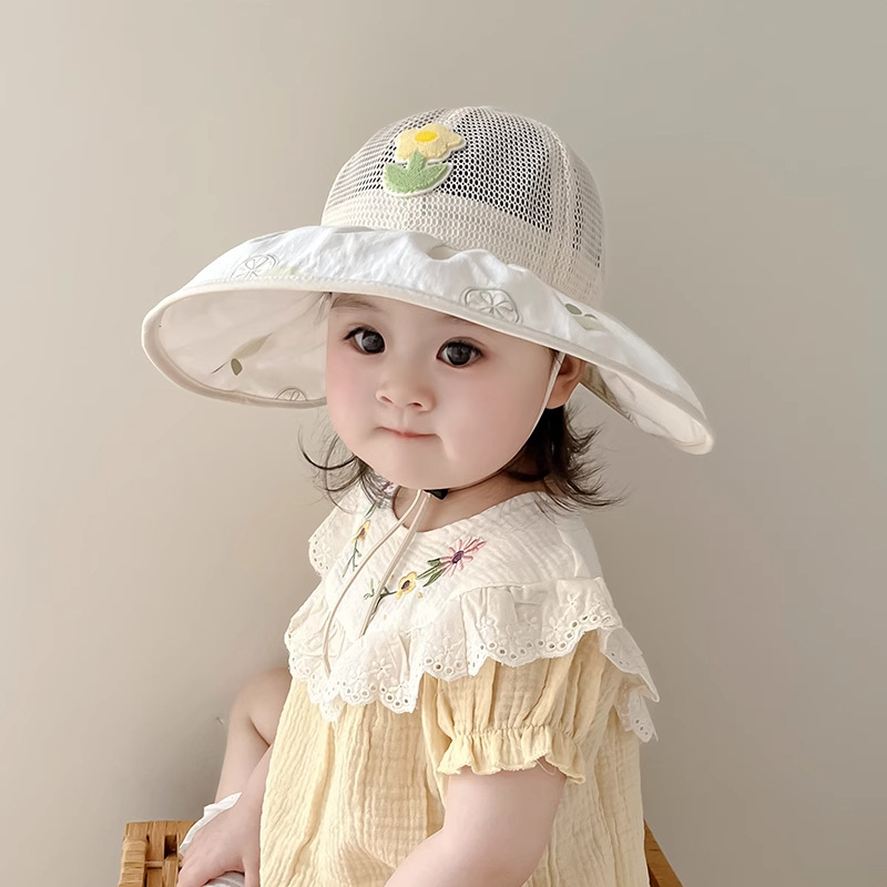 Sombrero de sombra para bebé Sombrero de pescador para bebés de primavera y verano Sombrero grande para niños y niñas de verano Sombrero de protección solar de malla Alero grande