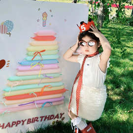 长条气球生日蛋糕装饰材料包儿童场景布置拍照道具户外派对3周岁5