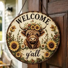 �羳��ƷHighland Cow Sunflower Metal Welcome Sign�����T��