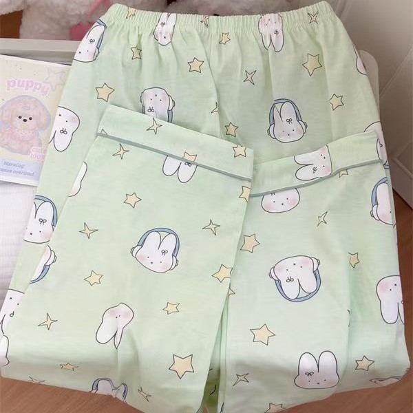 绿色小兔子睡衣女春秋季长袖长裤套装美少女ins套装可外穿家居服|undefined