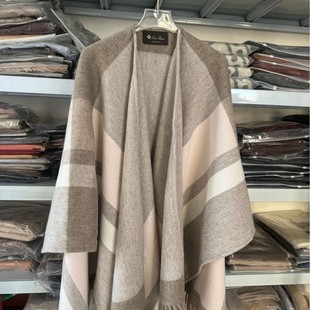 Inner Mongolia Export Order European and American Style Loro Wool Cashmere Blended Cloak Lp Autumn and Winter Shawl Stripesd Women's Tassels