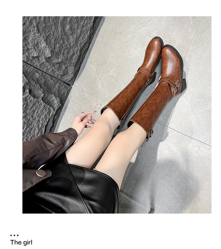 Retro Overknee Stiefel Mit Blockabsatz Für Damen Mit Schnalle_voghion.com