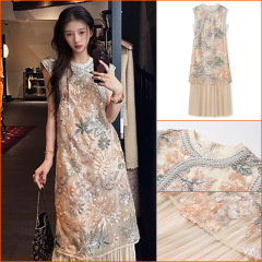 新中国式高級重工刺繍改良チャイナドレスのロングスカート夏の新型国風つなぎワンピース女性n 4073