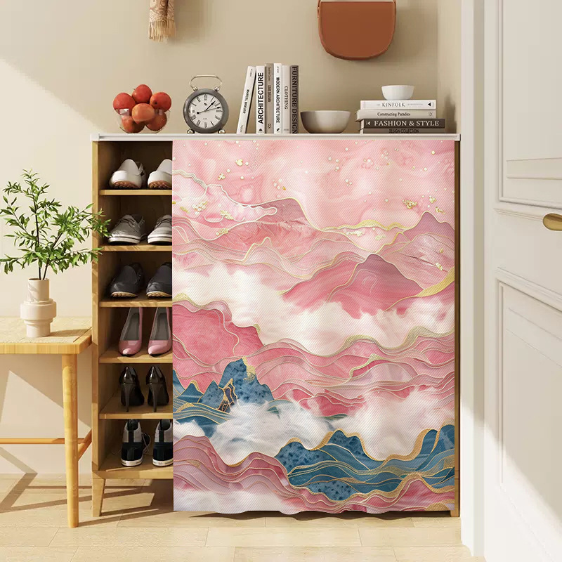 Cabinet and Wardrobe Door Curtains, Fully Enclosed Sliding Rail Curtains, Shoe Racks, Bookcases, Dust-Proof and Privacy-Protecting Cloth Curtains, Storage Rack Cover Curtains