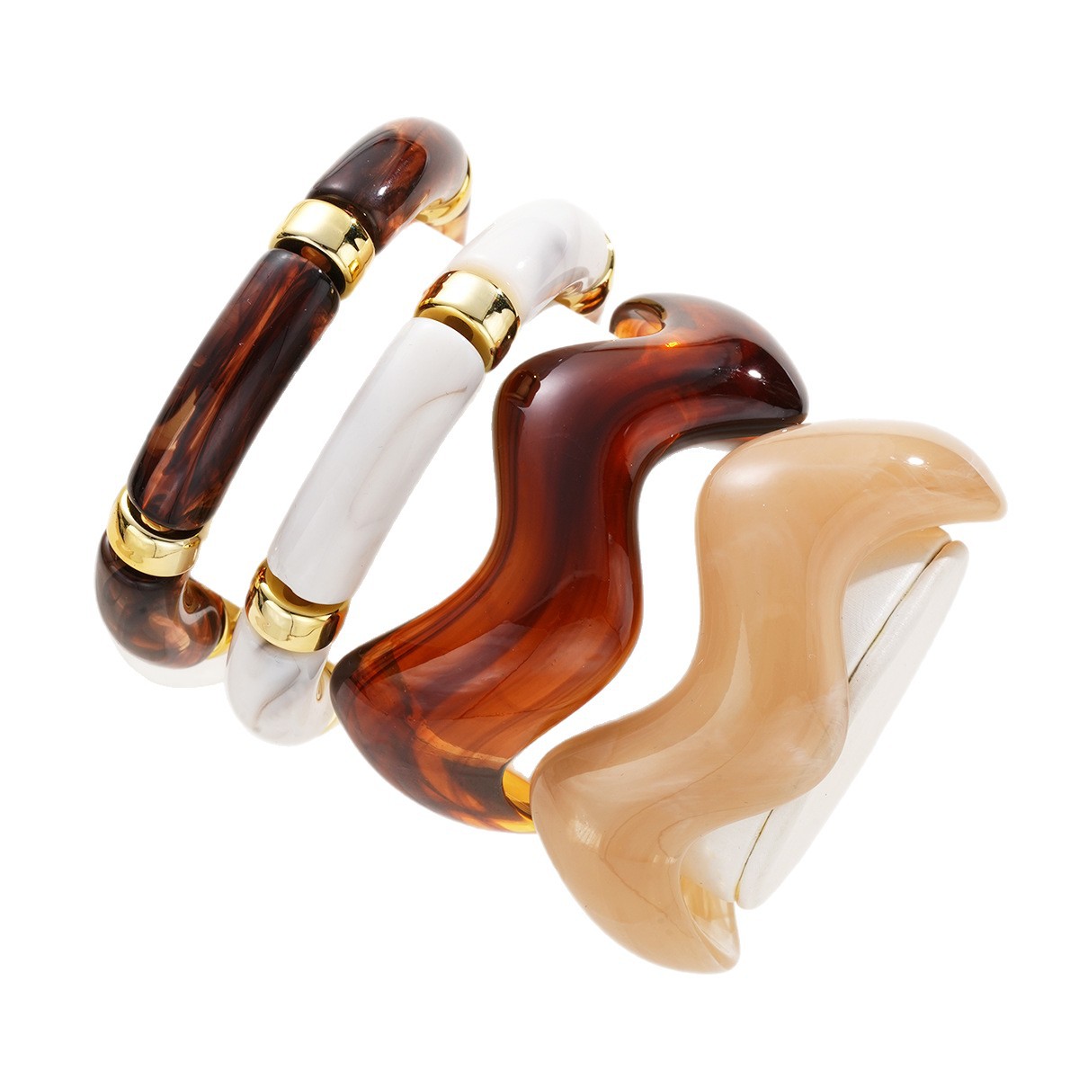 Europa y los Estados Unidos transfronterizos ondas acrílicas marrón caliente conjunto de 4 piezas personalidad simple exagerada pulsera de alta sensación