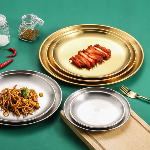 304 stainless steel plate Korean barbecue plate household disc tray steak western food plate barbecue plate bone plate wholesale