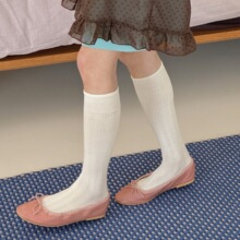 IOULOR韩系ins纯色白色小腿袜薄透气网眼竖纹棉堆堆袜灰色系女袜