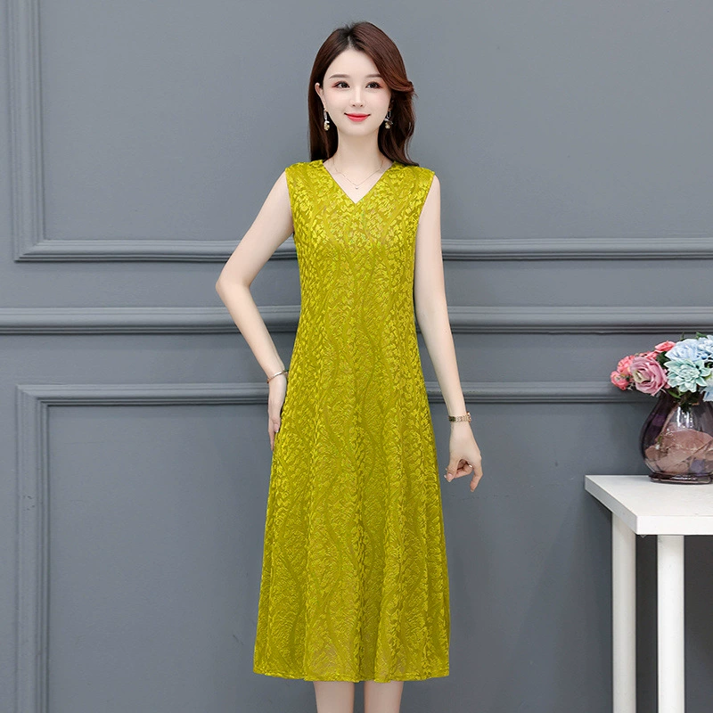 Платье без рукавов с v-образным вырезом, элитное стильное длинное платье-майка, эластичная повседневная жаккардовая юбка 100kg