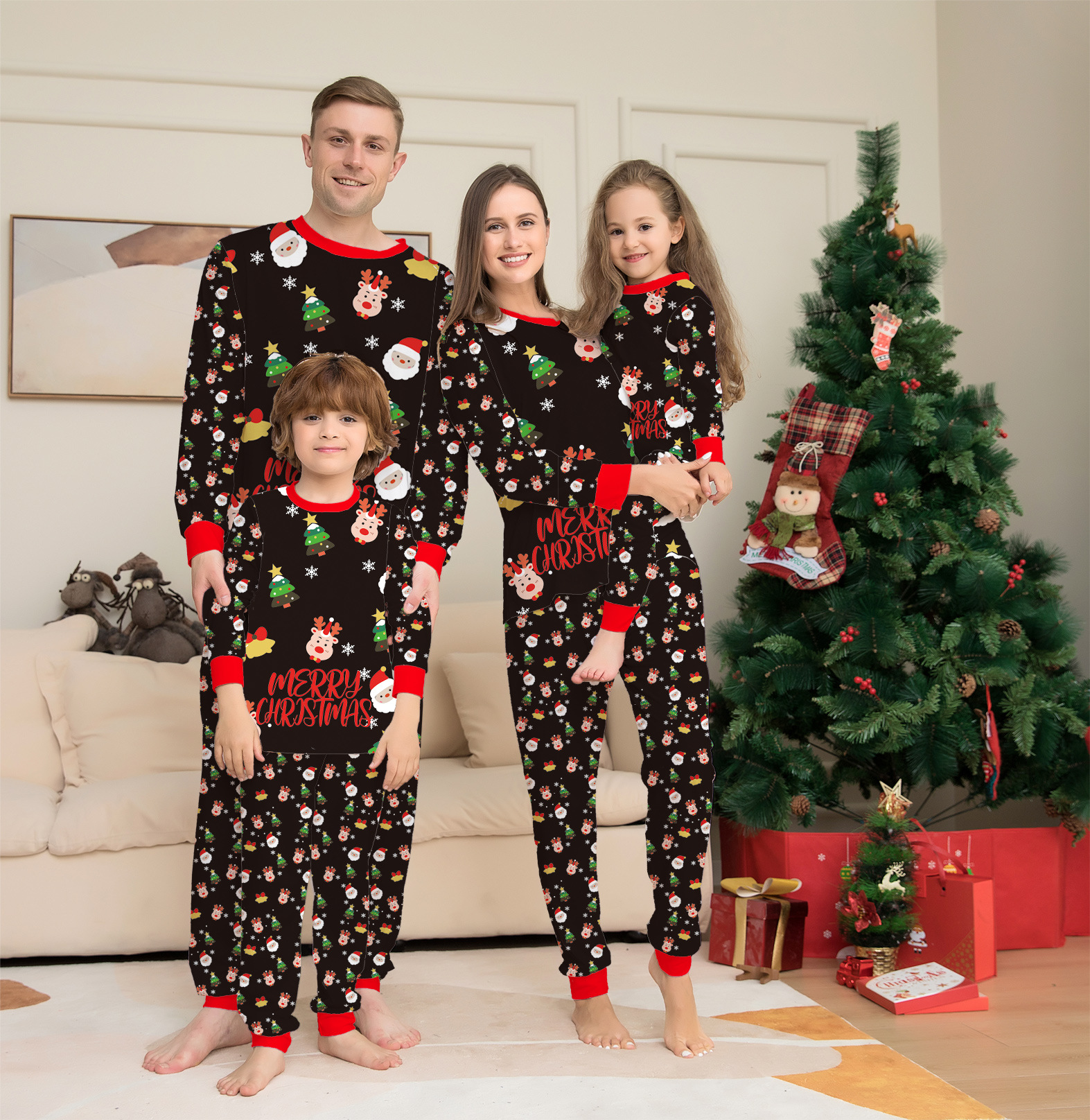 Moda Árbol De Navidad Papá Noel Poliéster Conjuntos De Pantalones Trajes A Juego Para La Familia display picture 1