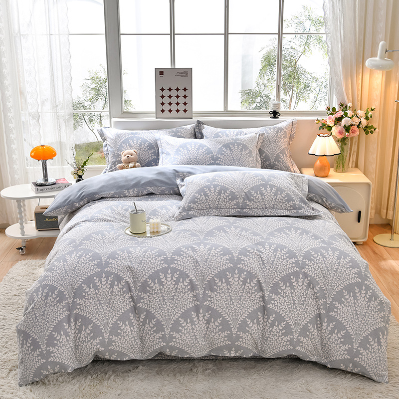 Ropa de cama de algodón agradable para la piel, funda de edredón, ropa de cama de alta gama, juego de cuatro piezas de lijado de algodón 100 engrosado universal de cuatro estaciones