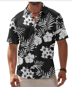 2023 nuevos hombres Hawaii europeo y americano ropa de los hombres impresión 3D del comercio exterior los hombres manga corta floja delgada camisa casual
