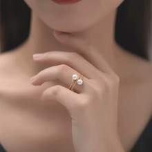 珍珠戒指多层女款s925银淡水珍珠开口指环小众设计法式复古精致