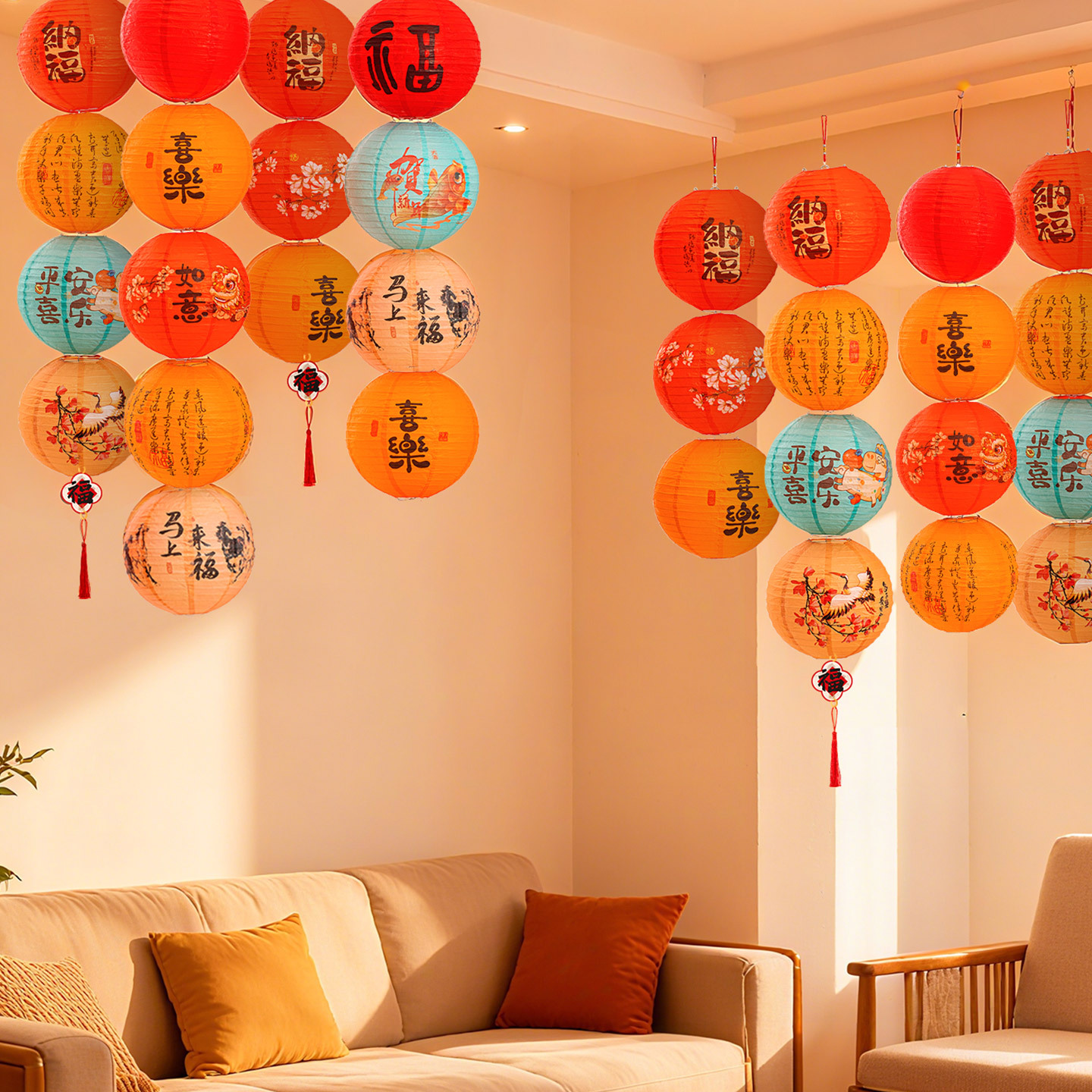 2026 Año Nuevo Festival de Primavera colorido plegable estilo japonés linterna de alambre rojo al aire libre impermeable decoración colgante decoración
