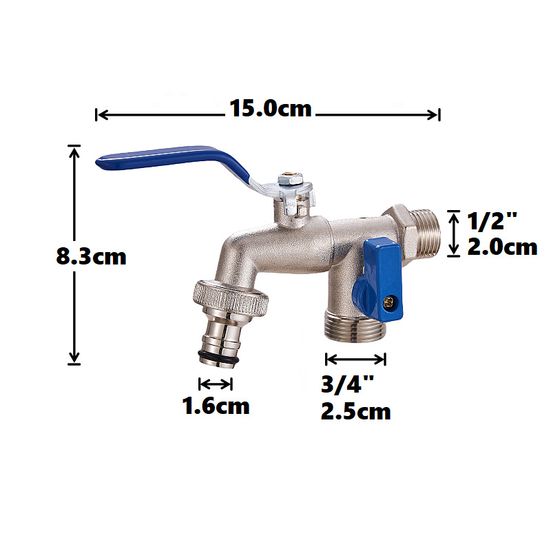 Cross-border exclusive gardening double water outlet zinc alloy faucet, one in and two out double pacifier, belt faucet [Blue] details Picture