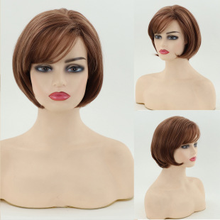 Chemical fiber wig European and American cross-border ladies partial bangs bobo head rose net wig set Xuchang manufacturers supply
