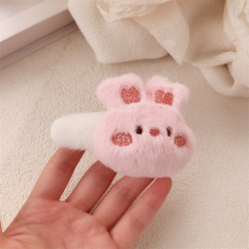 Clip de pelo de peluche dibujos animados oso conejo BB clip de pelo adorable otoño invierno niña dulce cejas clip de pelo de peludo clip de pelo