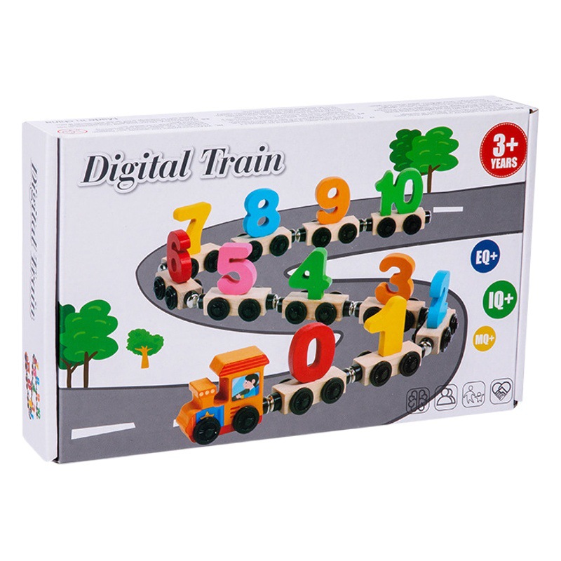 Tren digital magnético de madera arrastrando bloques de construcción coche de juguete 1-3 años de edad bebé educación temprana iluminación enseñanza ayuda modelo