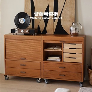 Wisteria Rolling Cabinet Bedroom Storage Cabinet Cherry Wood Living Room Drawer Sideboard with Drawer