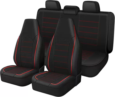 Cross-Border Pu Leather Foreign Trade Car Seat Cover, High-Back, Double-Stitching, Universal for Five-Seater Cars, Factory Direct Sale (Universal seat cover) - red-line-five-seats