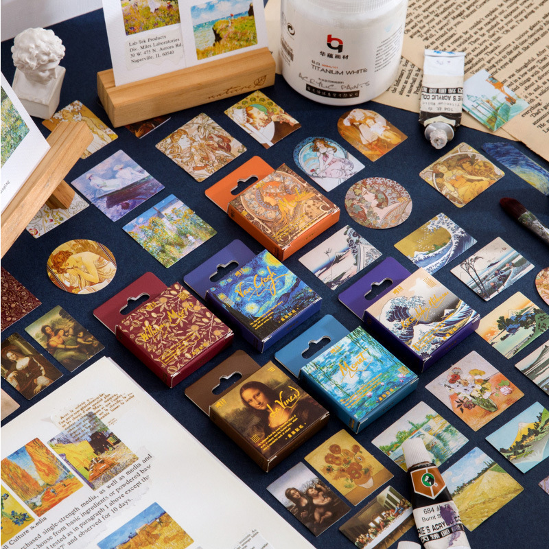 World Famous Painting Stickers Van Gogh Monet Da Vinci Oil Painting Hand Account Growth Manual Photo Album Decoration Seal Stickers
