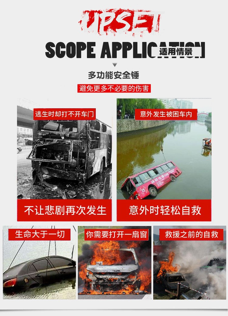 Car Safety Escape Hammer, Car Window Breaker, Glass-Breaking Tool, Multi-Functional Fire-Fighting and Life-Saving Emergency Window-Breaking Hammer