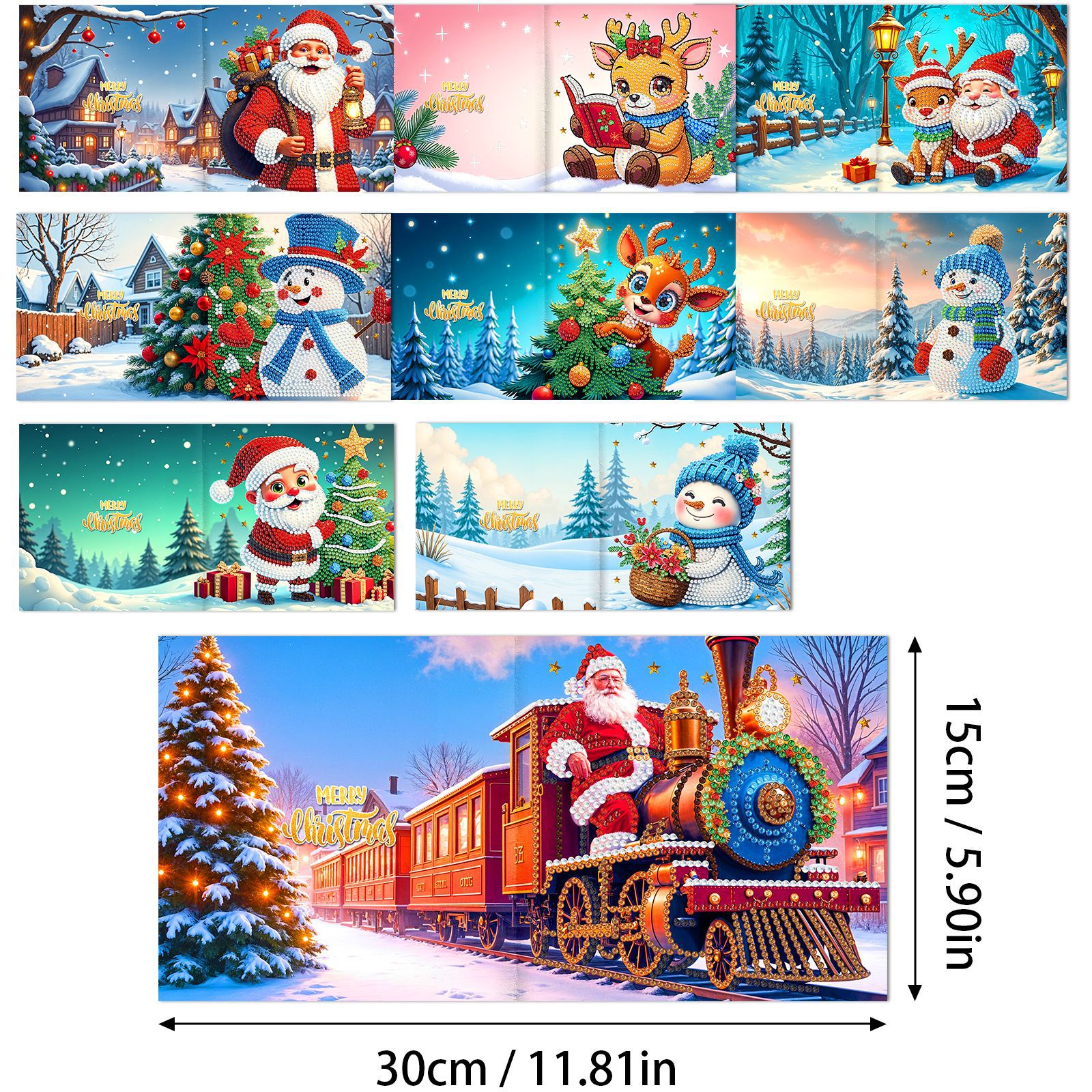 Explosiones transfronterizas de Navidad multiserie de tarjetas de felicitación puntuales hechas a mano 9 conjuntos de sobre de diamante 6 conjuntos de dibujos animados