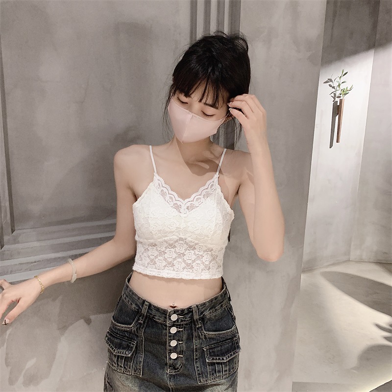 Estilo francés puro estilo encaje floral belleza espalda camisola de las mujeres con almohadilla en el pecho desgaste interior y exterior camisola para niñas