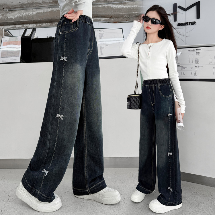 女童牛仔裤春秋2025新款儿童洋气童装直筒裤中大童秋冬窄版阔腿裤|undefined