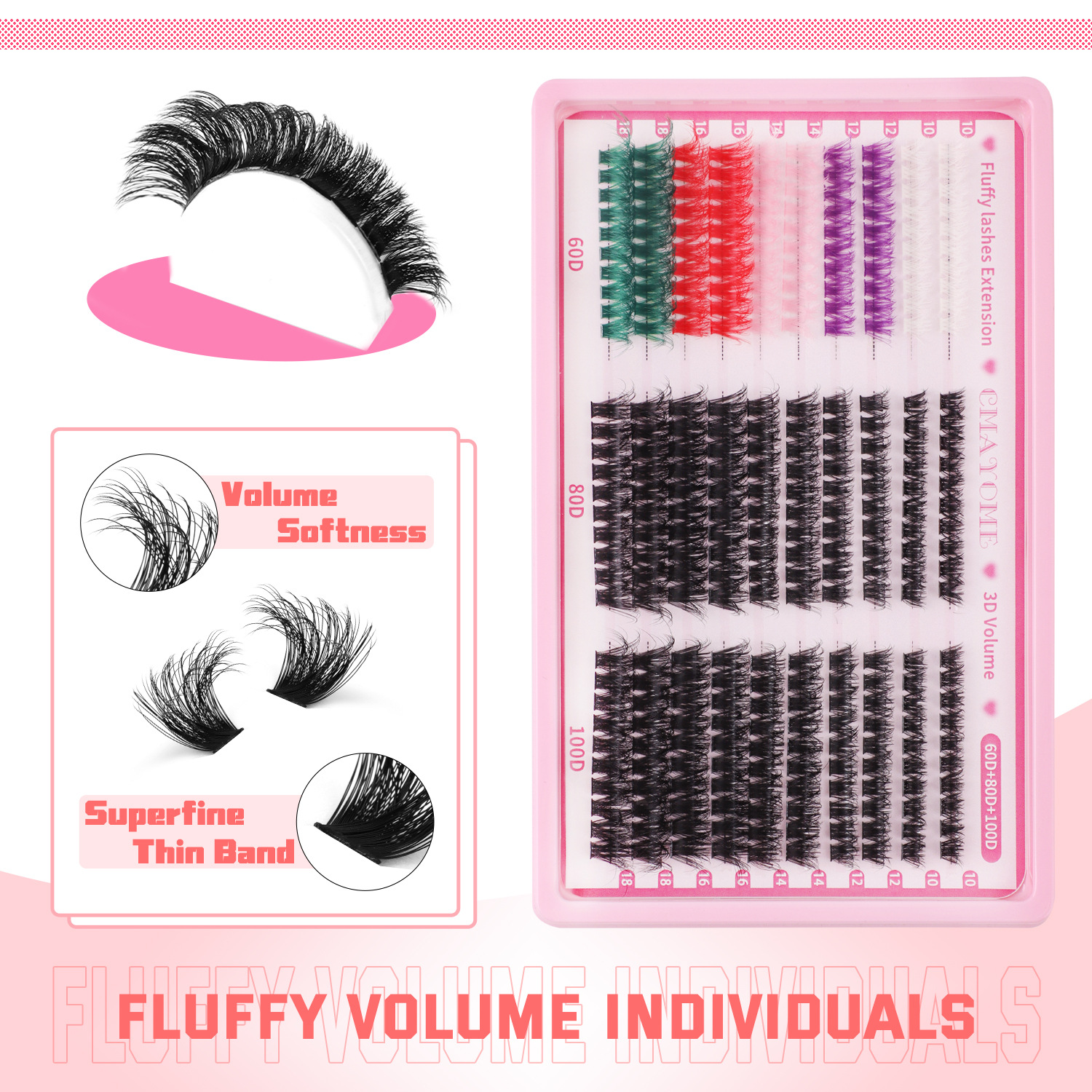 Cross border foreign trade 300 clusters of dense D curved color single cluster false eyelashes set 10 18mm DIY segmented eyelashes_voghion.com