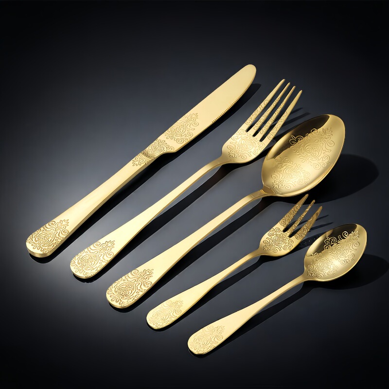 Cross-border double-headed pattern stainless steel knife and fork spoon tableware hotel restaurant steak knife dessert spoon embossed tableware suit