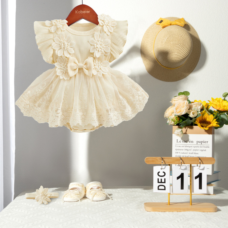 Cross-Border Children's Clothing Summer New Baby Girl Flower Harem Newborn Lace Mesh Skirt Jumpsuit