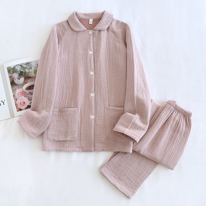 02 4 층 거즈 둥근 목 여성 세트-어두운 핑크