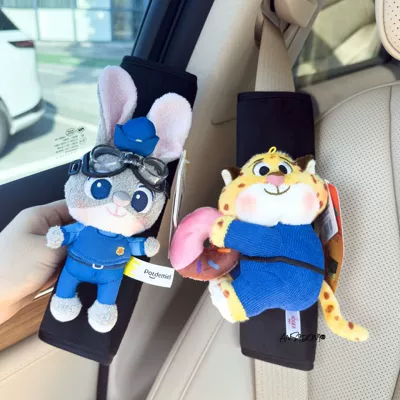 Official Zootopia Judy Nick — Sürətlər qutusu və əl tormozu başlıqları - shoulder-pads-black-plush-genuine-leopard-police-officer-holding-donut-pilot-q-cute-judy-two